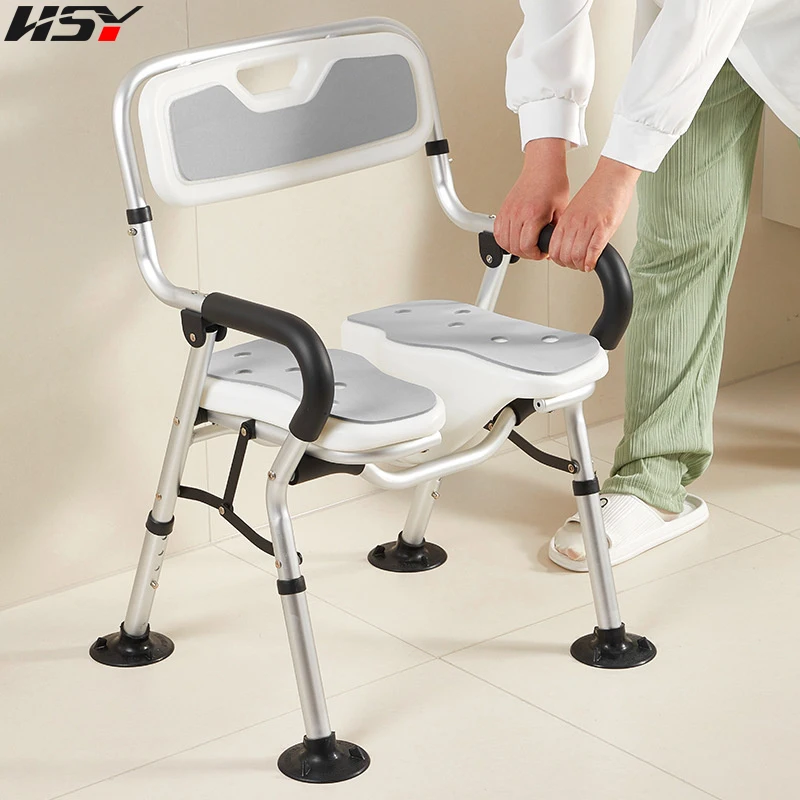 Bathroom Chair Foldable Shower Chair Auxiliary Bath Seat For The Elderly Four Gear Height Adjustable Bathroom Bench