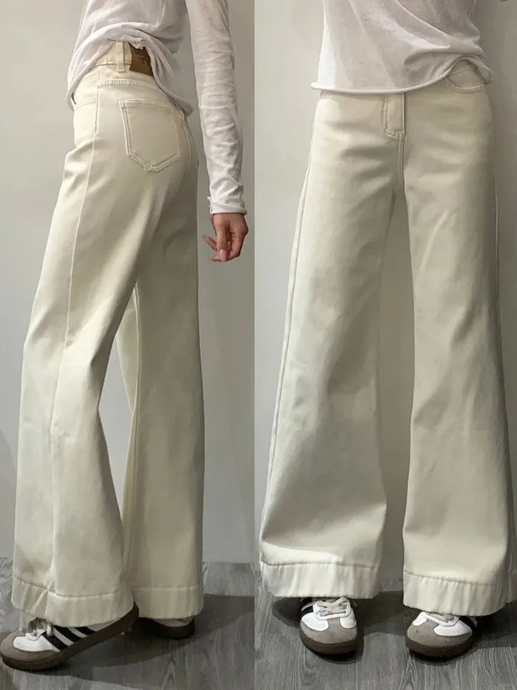 

Светло-бежевые джинсы-клеш Bell Bot для женщин, весна-лето, больших размеров, с высокой талией, повседневные