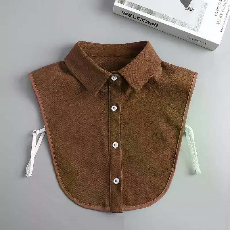 قميص نسائي عتيق بياقة صناعية بنية دافئة وأنيقة مثالي لطبقات ملابس غير رسمية قميص على الطراز العتيق، ياقات قابلة للفصل #4