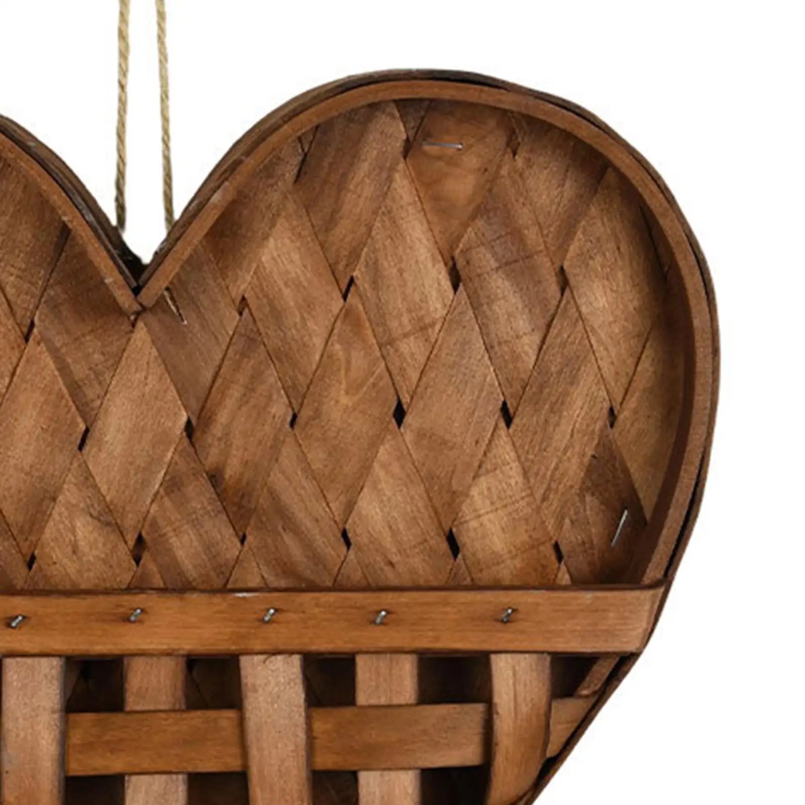 Wall Baskets Decor Heart Shaped Wooden Rustic Decoration With Rope Woven Wall Flower Basket For Living Room Bedroom Entrance