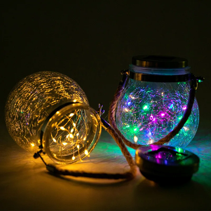 30 LEDs Solar Night Light Crack Ball Glass Jar Wishing Lamp Outdoor Garden Tree Decoration Light