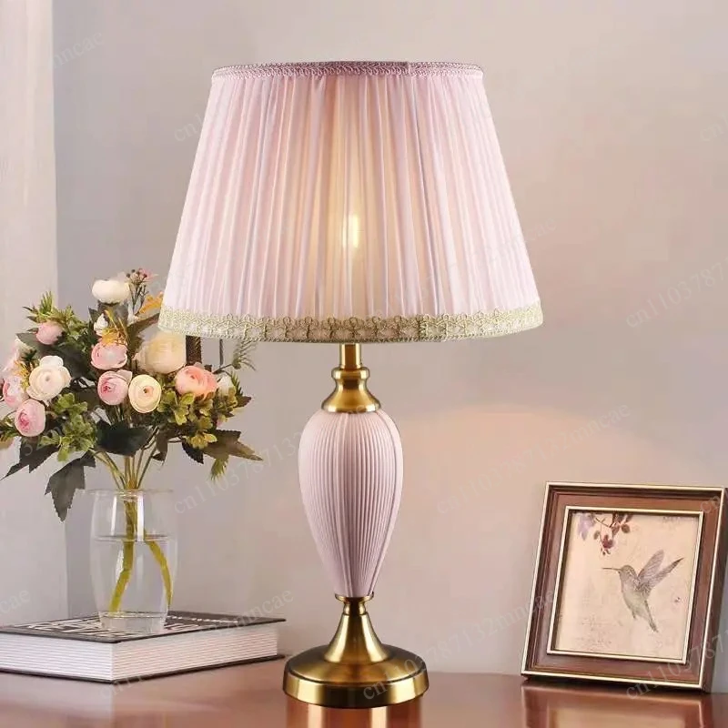 European modern blue ceramic table lamp wedding room bedroom bedside dowry warm romantic ins girl retro desk lamp