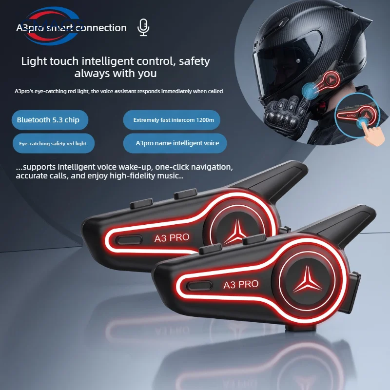

New A3 Pro Motorcycle Helmet Bluetooth Headset Waterproof Noise Reduction MP3 Supported Multi person Seamless Switching Intercom