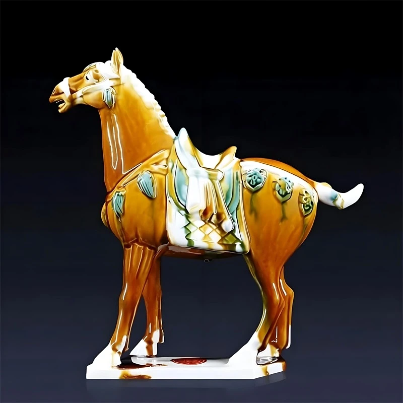 Antique Porcelain Saddle Horse Statue Archaized Chinese Ceramics Horse Charger Sculpture Replica Artwork Ornament Craft Decor