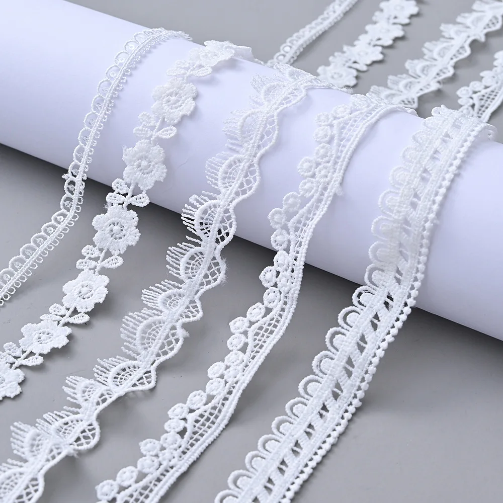 5Yards White Cotton Embroidered Lace Trim Ribbons Fabric DIY Handmade Craft wedding party Sewing Clothes Accessories