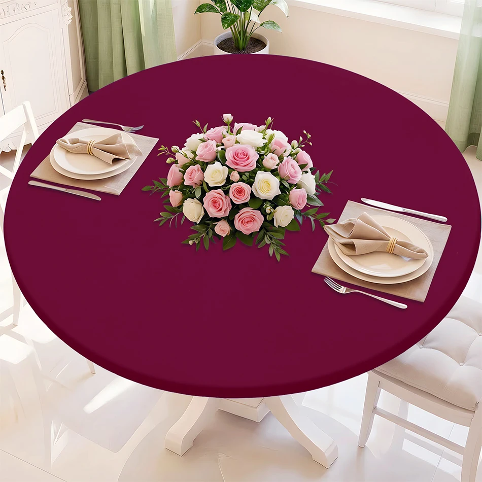 Round Stretch Tablecloth Elastic Polyester Washable White Table Cover Rectangle Waterproof Picnic Outdoor Party Wedding Decor