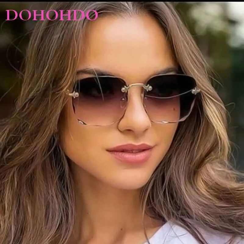 

Square Rimless Sunglasses Fashion Sun Glasses Lady Vintage Alloy Legs Classic Designer Driving Shades UV400 Oculos De Sol Gafas