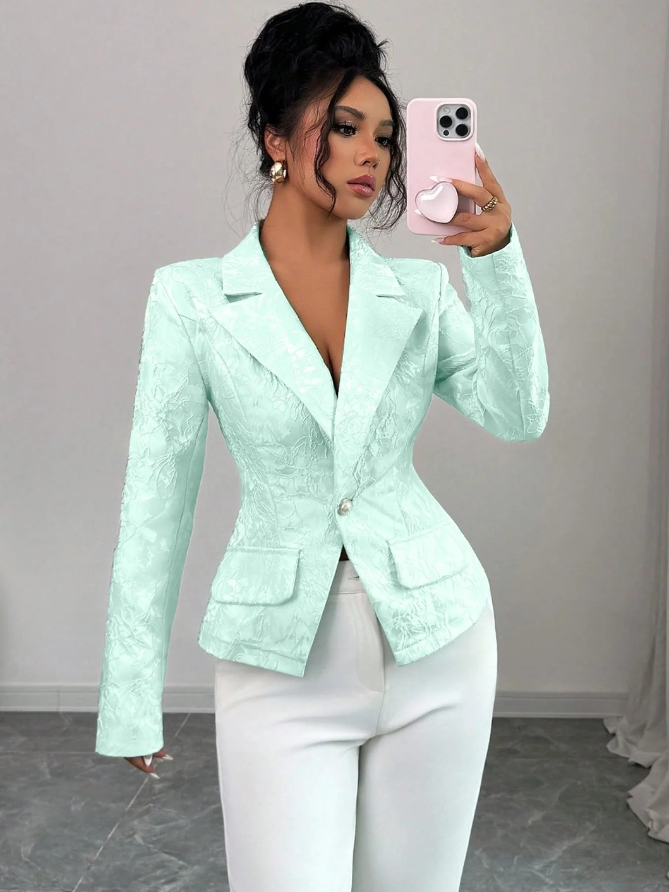 Women's Short Blazer Jacket, Casual Fitted Woven Fabric Coat, Plain Pattern Spring & Fall Outerwear, Ladies Fashionable Clothing