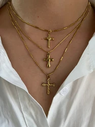 Peri'sbox 2024 New Fashion 3 Designs Gold Plated Cross Pendant Necklace for Women Minimalist Stainless Steel Waterproof Jewelry