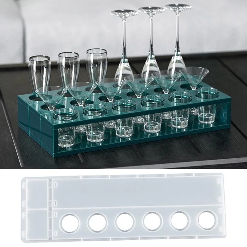 

91AC 6-Cavity Handmade Resin Cup Tray Silicone Mold Cup Storage Bracket Silicone Mold