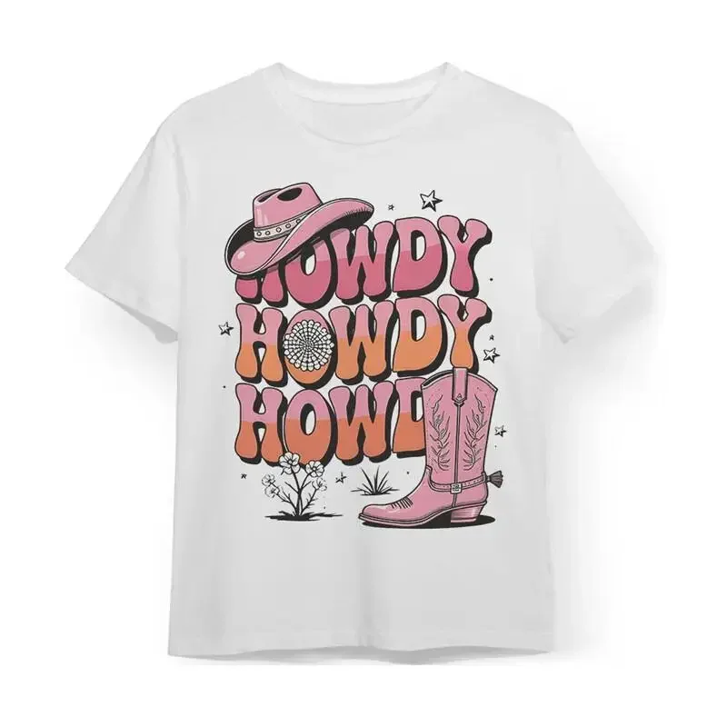 Herren-T-Shirt mit „Howdy Western“-Aufdruck, weiß, aus Baumwolle, für den Sommer.