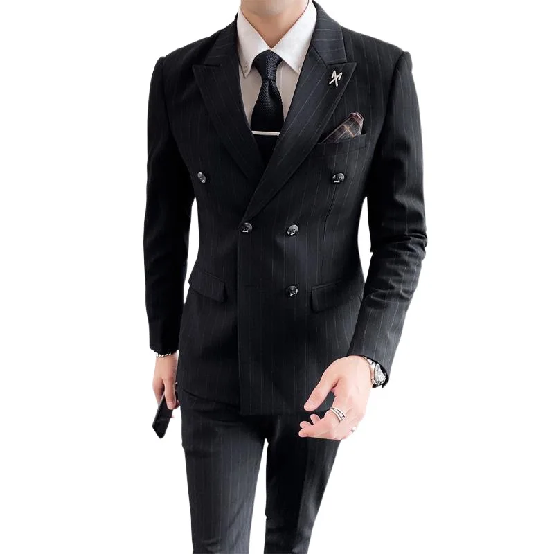 Costume HH13ouble-breasted pour les hommes, coupe slim style coréen, robe divformal de mariage, élégante et belle veste de costume rayé