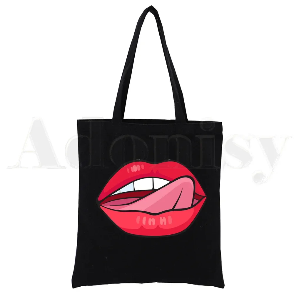 Lips Graphic Kiss Lip Sexy Girl Mouse Kawaii Shopping Canvas Shopper Bag Girl Handbag Tote Bag Shoulder Lady Bag