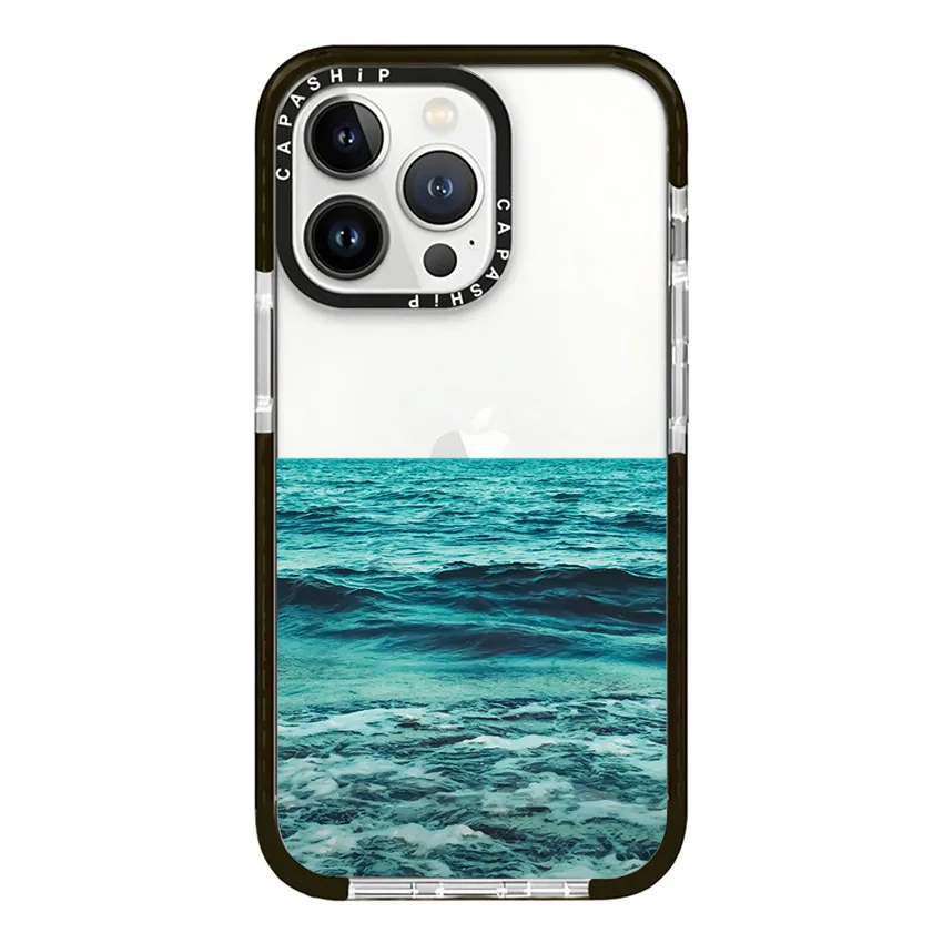 Oil Painting Deep Blue Ocean Case For iPhone 16 15 14 13 12 11 Pro X XS XR Max 7 8 Plus SE Soft TPU Shockproof Back Cover