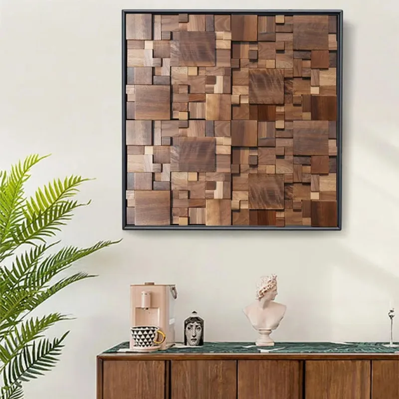 Home Decoration Mixed Media Art 3D Abstract Geometry Mural Handmade wood carving Artwork Design Mural