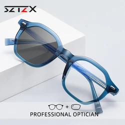 SZTZX New Fashion Photochromic Anti Blue Light Reading Glasses for Women Men Round Myopia Hyperopia Prescription Optical Eyewear