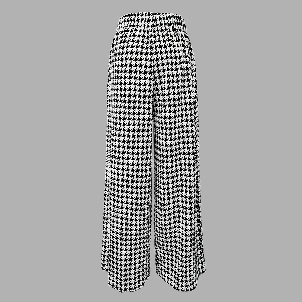 Modigirl modna odzież jesień damskie Houndstooth długie spodnie z wysokim stanem 2024 zimowe luźne szerokie nogawki damskie spodnie w kratę