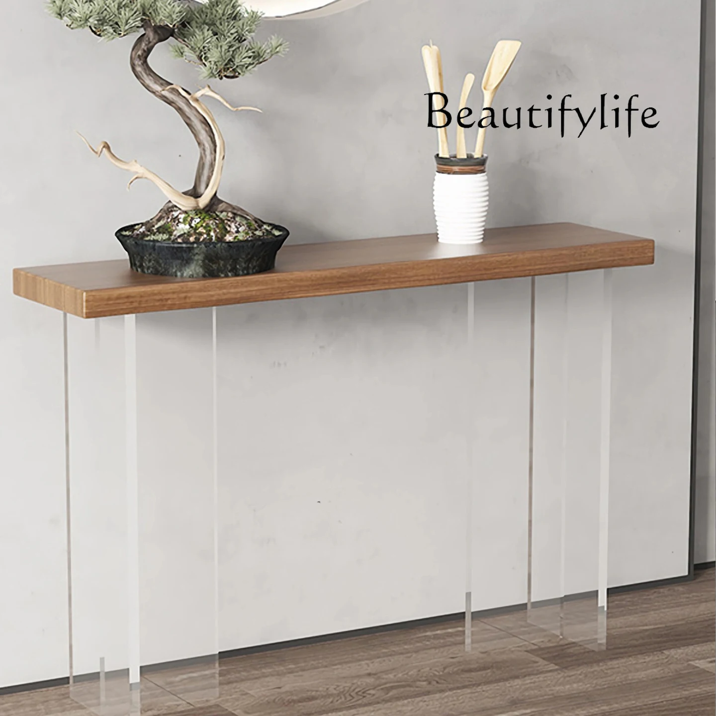 

New Chinese-style simple log entrance table Solid wood aisle Long strip narrow table Entry door Entrance platform Corridor