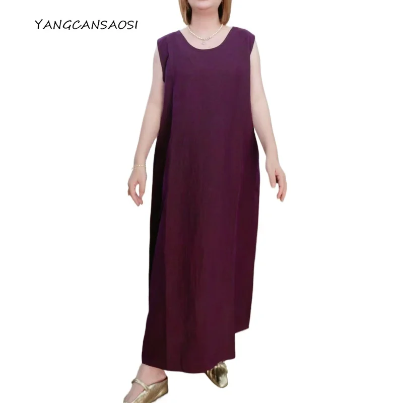 

High End Temperament 100% Natural Mulberry Silk Gambiered Guangdong Gauze Turtle Crack Loose Round Neck Sleeveless Vest Dress