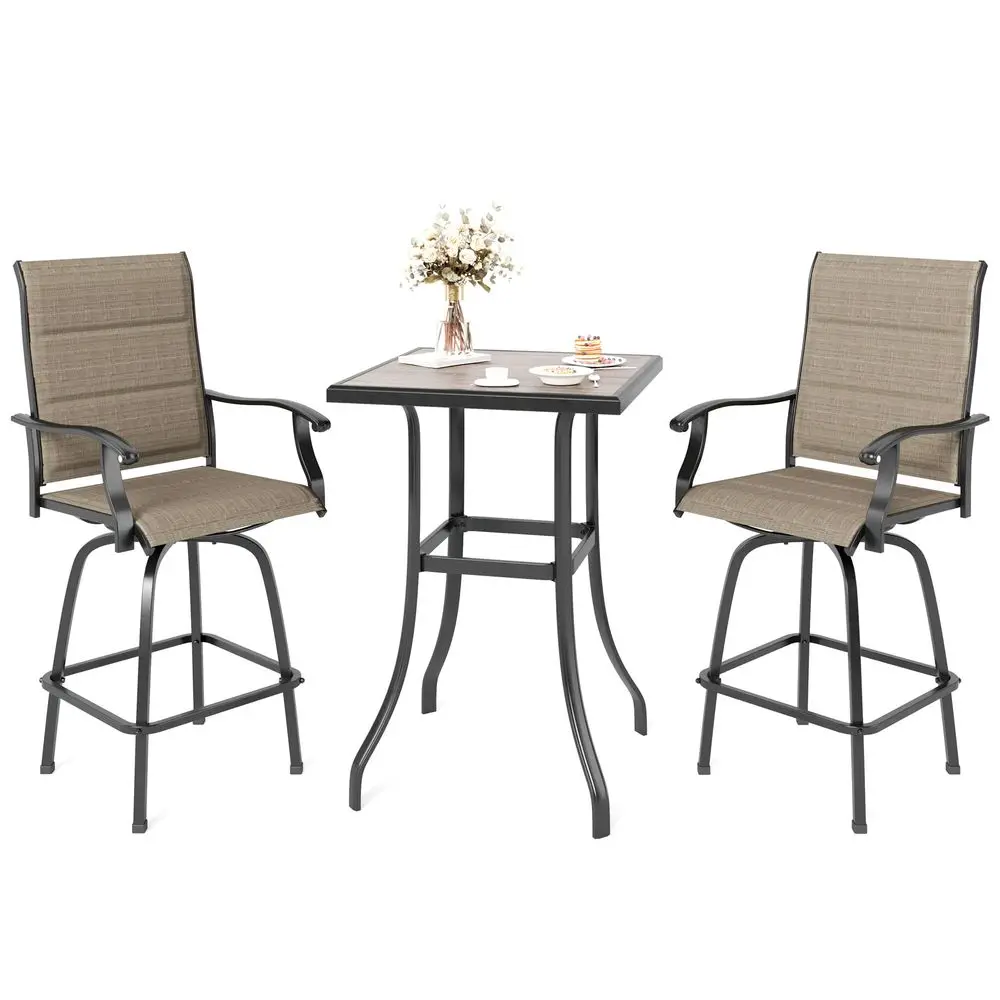 

3 Piece Outdoor Swivel Bar Set, Outdoor Bar Table and Chairs Set, Patio High Top Table and Chairs, Tall Bistro Set Patio Bar He