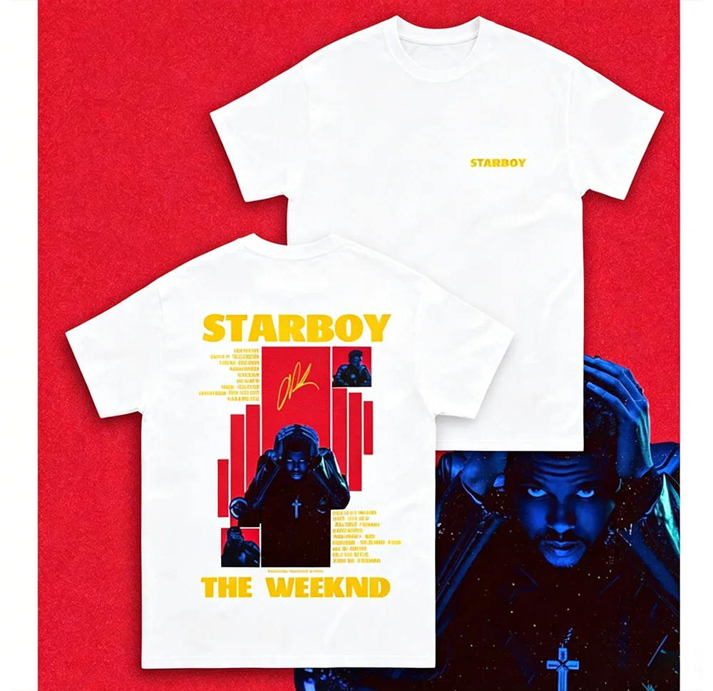 Rapper THE WEEKND STARBOY Album 2025 Merch T Shirts Men's Street Gothic Hip Hop Retro Cotton Short Sleeve T-shirt Y2k Streetwear