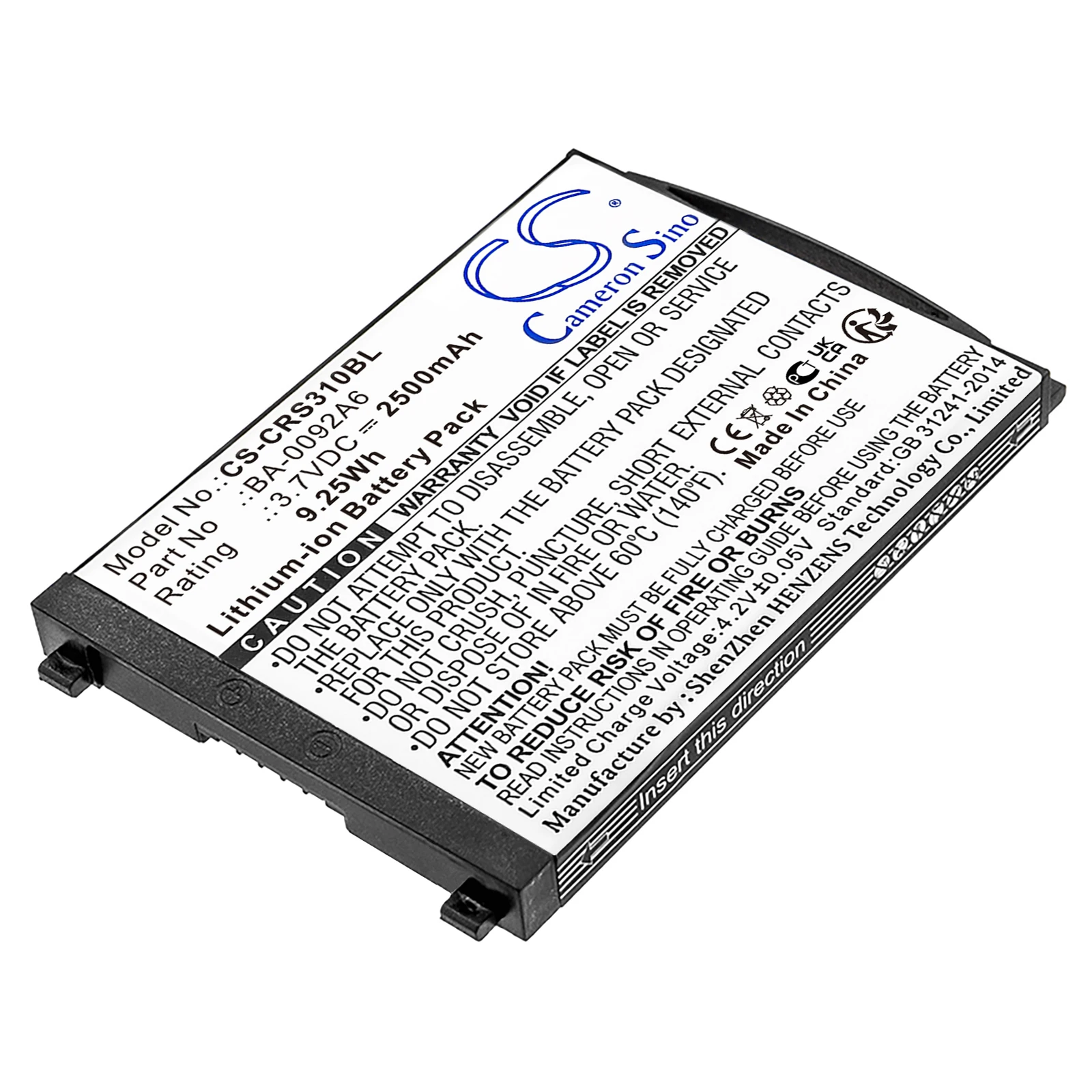 CS Replacement Battery for CipherLab RS31 PN:BA-0092A6,BA-0093A0 2500mAh / 9.25Wh