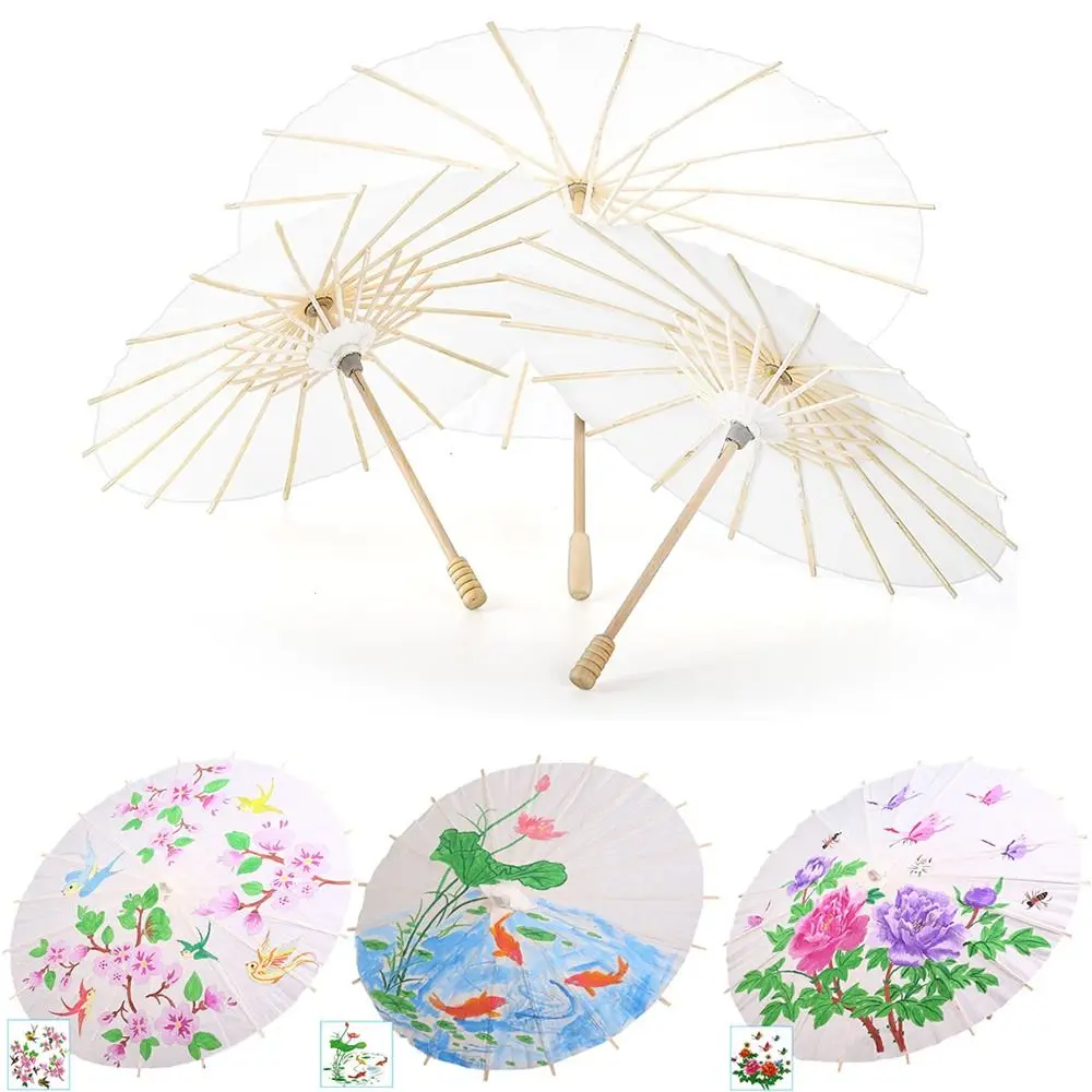 

Vintage Oil Paper Umbrella Comfortable Grip Long-handle Blank Paper Umbrella Humanized Design Durable Chinese Umbrella