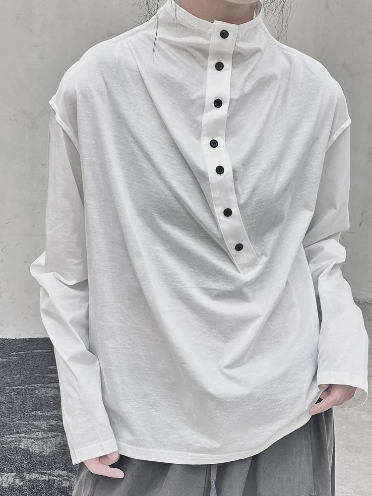 

Autumn Dark New Style Japanese High Collar Long Sleeve Button T-Shirt Women's Versatile Slimming Color Base Shirt Top