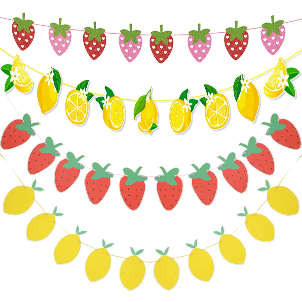 Strawberry Lemon Pattern Hanging Decor Pull Banner Kids Summer Hawaii Party Birthday Party Baby Shower DIY Decor Supplies