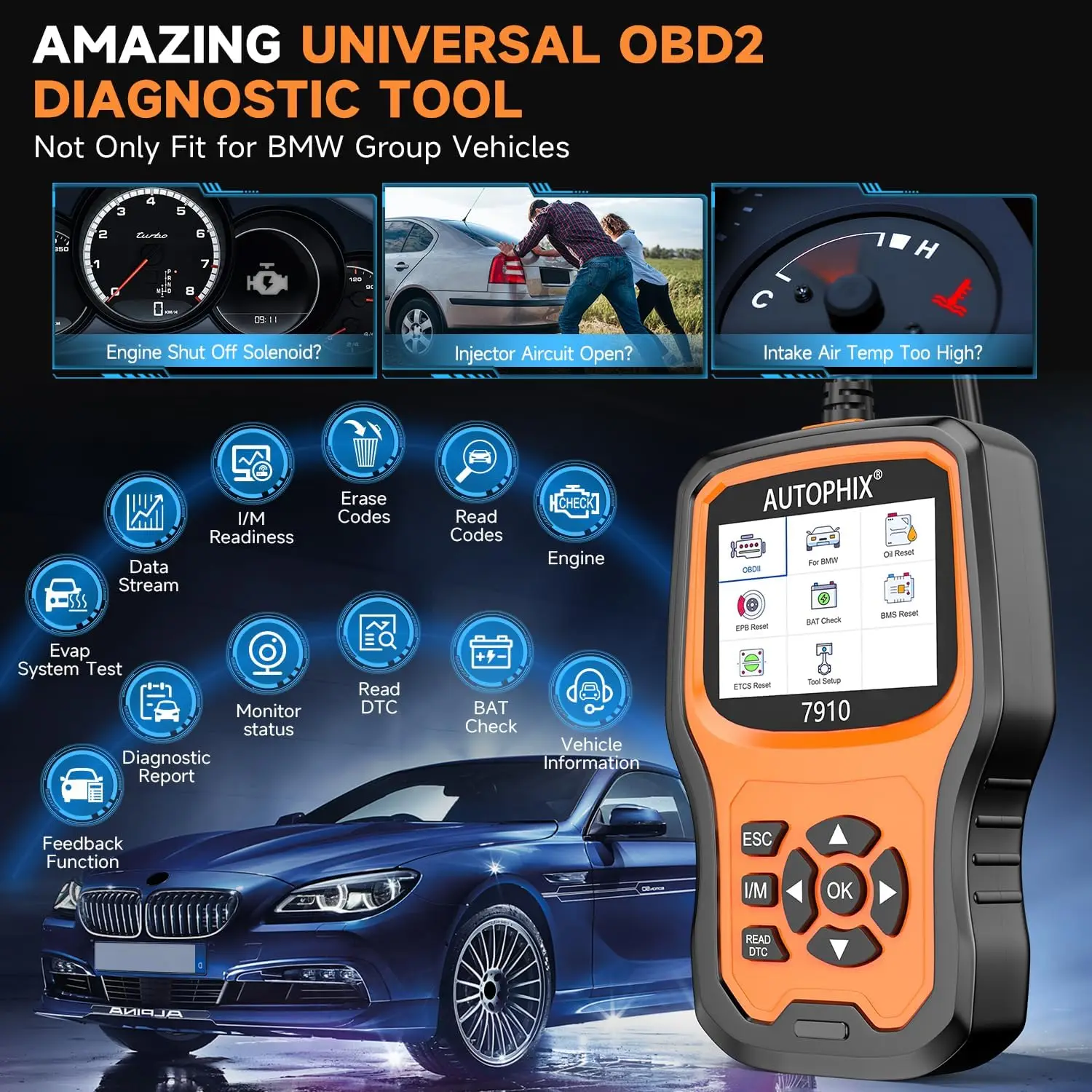 AUTOPHIX 7910 OBD2 All System Diagnostic Scanner Oil Airbag TPMS EPB SAS ABS Resets OBD 2 Scan Tools for BMW Mini Rolls Royce