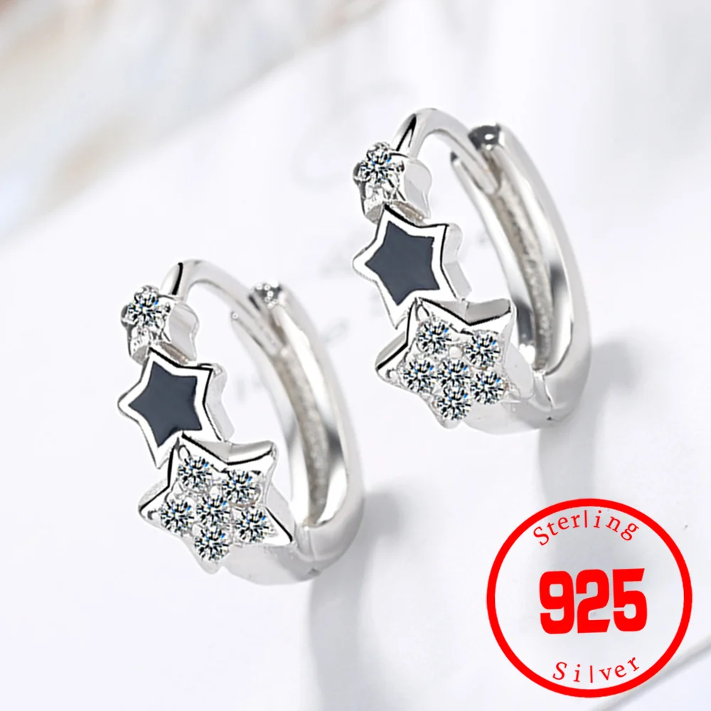 

New Fashion Simple Two Tone Hoop Earrings Black Star Crystal Stud Cute Hoops Colorful Tiny Earring Piercing For Women