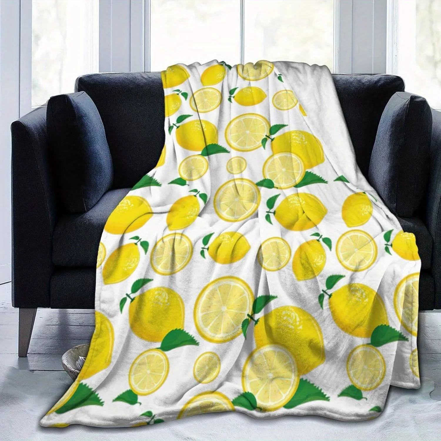 Cozy Lemon Pattern Flannel Throw Blanket Warm, and Versatile for Couch, Bed, Office, and Travel - Perfect Gift