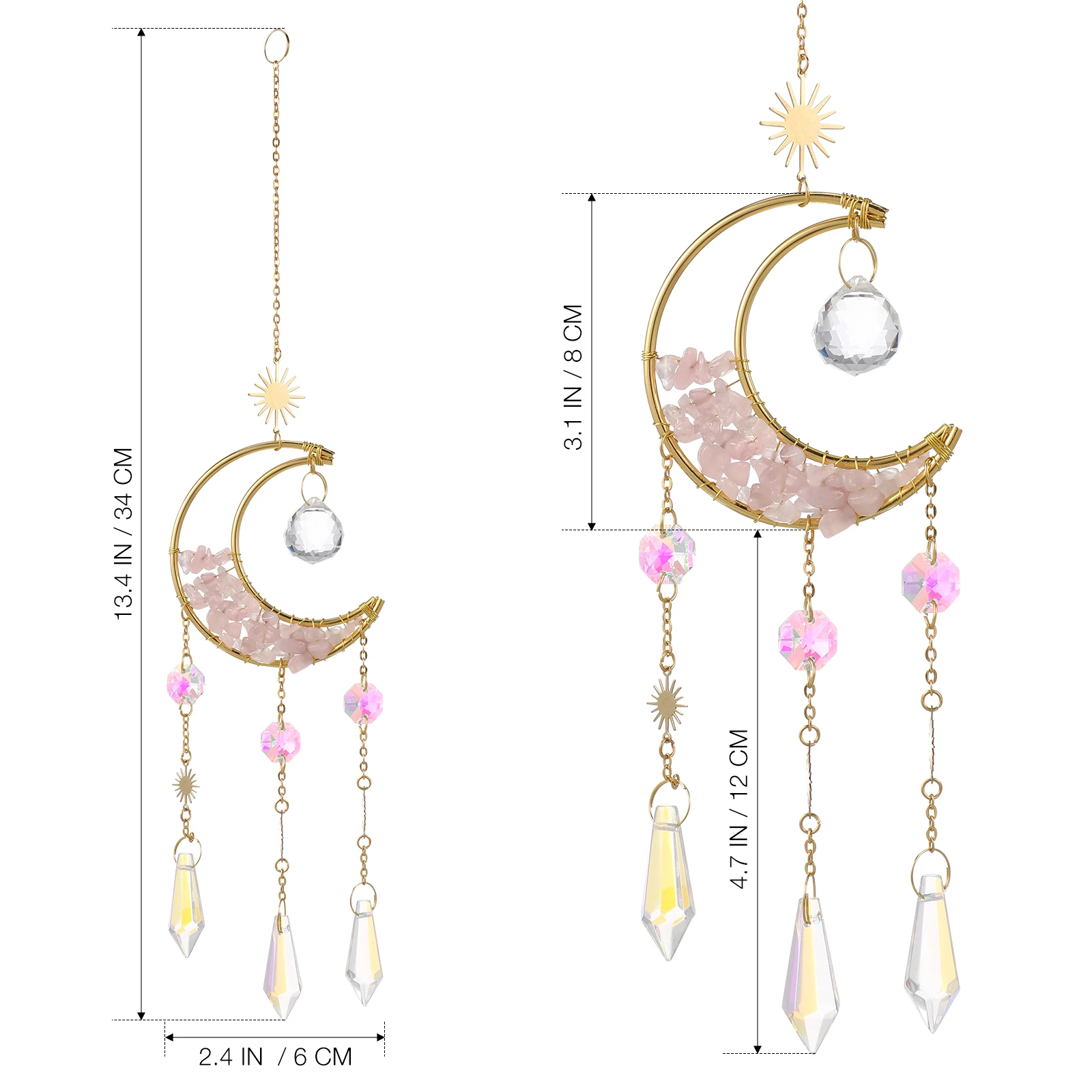 

Glass Moon Shaped Suncatcher Hanging Ornament For Window Garden Decor Rainbow Wind Chime Pendant Glass Adornment Yard Hanging