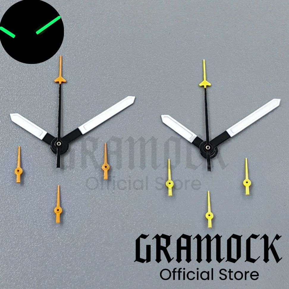 GRAMOCK Orange Yellow Sterile Watch Hands Luminous 6PCS Per Set Fit VK63 VK64 Quartz Movement Modified Replacement Watch Parts