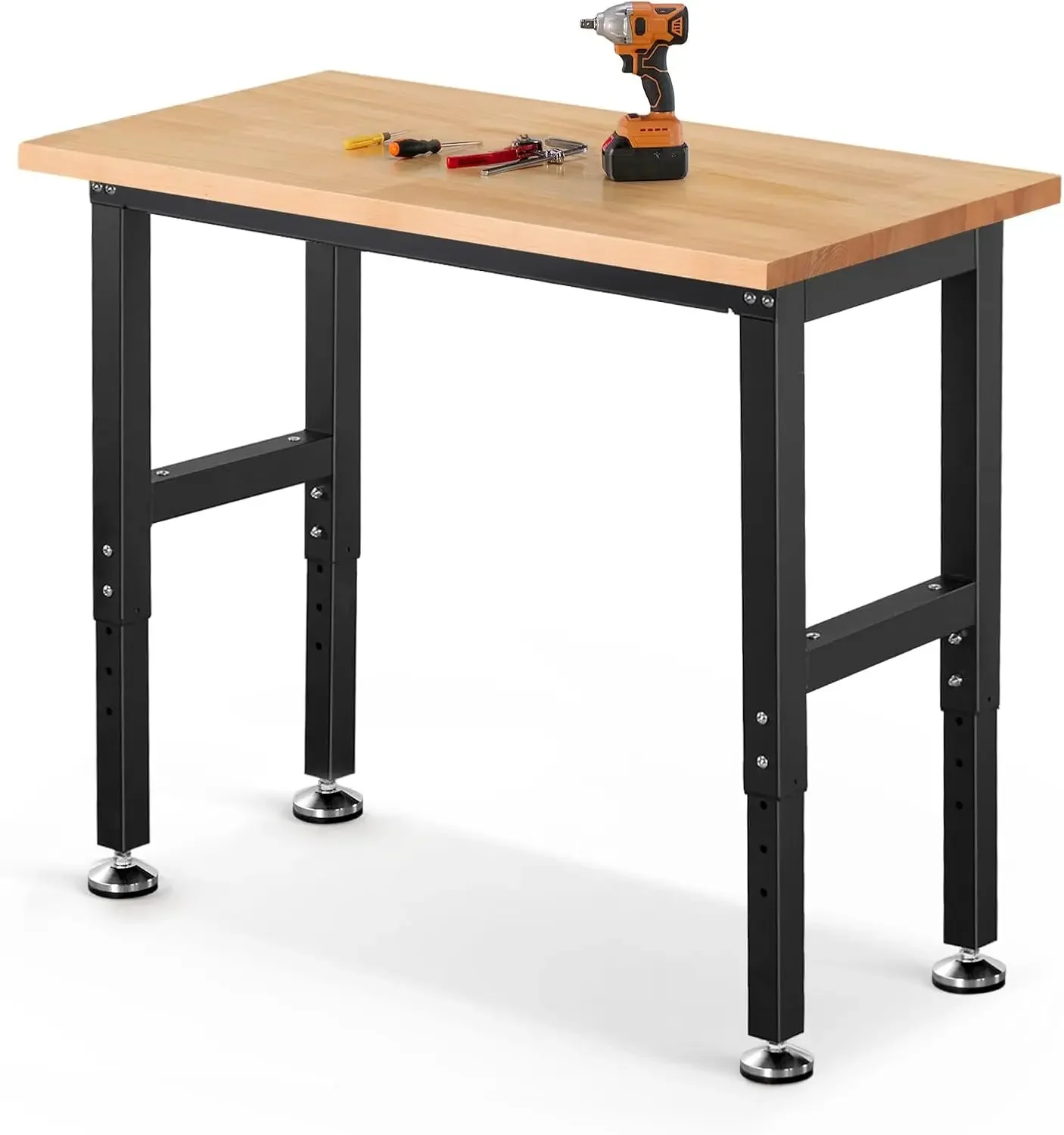 Bench 41 Inch Workbench for Garage Adjustable Height Heavy Duty Work Table Rubberwood Tabletop for Cutting Wood Shop Home O