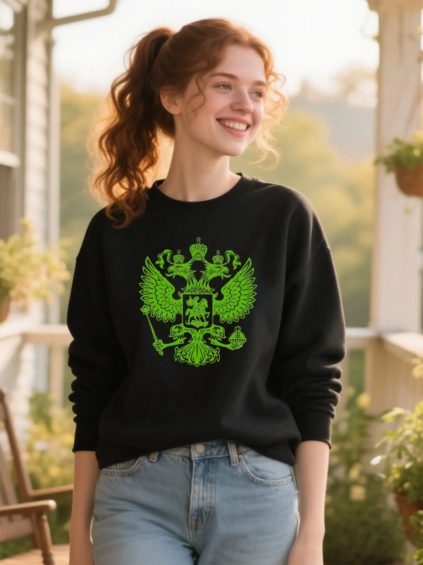 

Cotton Blend Double-Headed Eagle Crown Scepter Globe Print Unisex Crewneck Soft Comfortable Classic Casual Thanksgiving Gift​