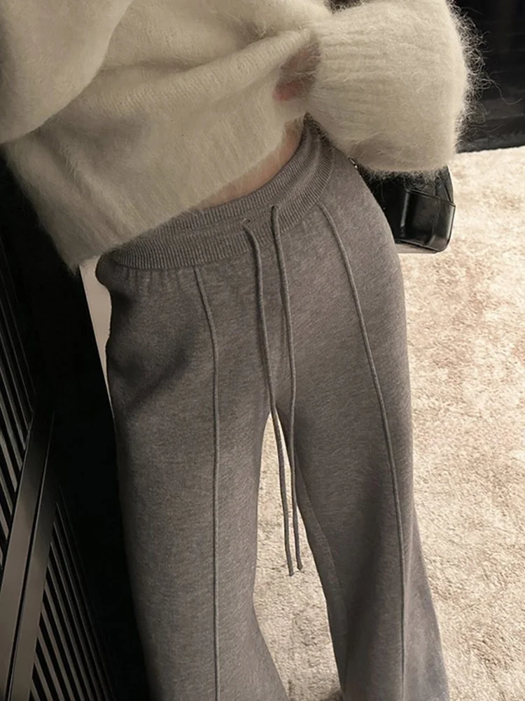 Faionable Pure Color Perna Larga Calça Casual Outono Inverno Sli Versátil Design Preguiçoso Novo Modelo Ele Tubo Reto Trou...