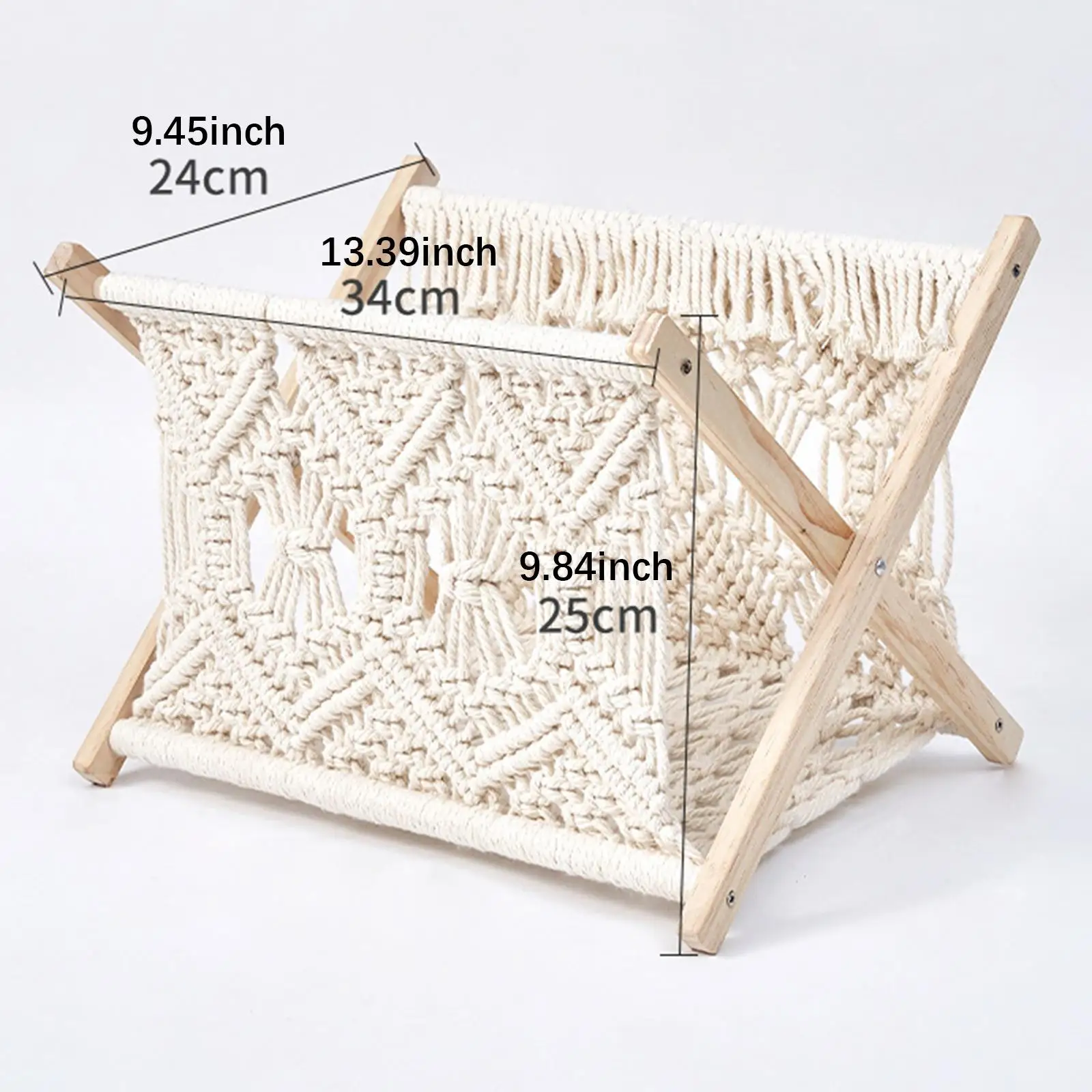 Macrame Magazine Rack Boho Storage Holder Foldable Organizer Rustic Book Display Stand for Bedroom Bathroom Dorm Essentials