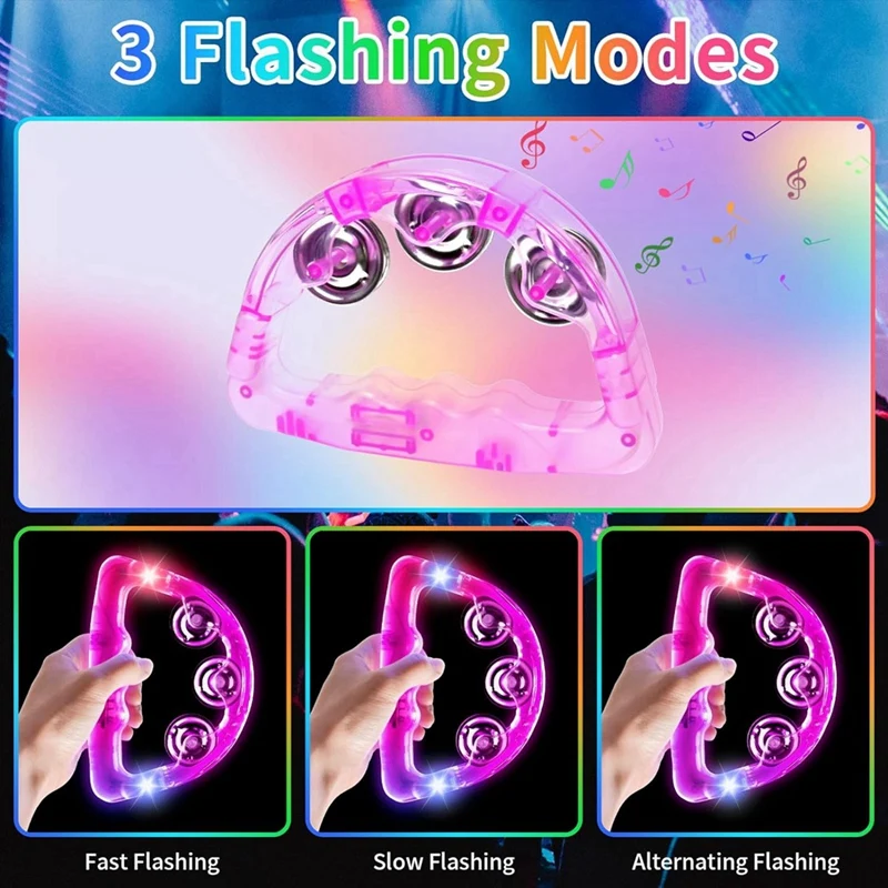 New 12 Pieces Light Up LED Tambourine, Musical Flashing Tambourine Glow Tambourines Handheld Percussion Instrument