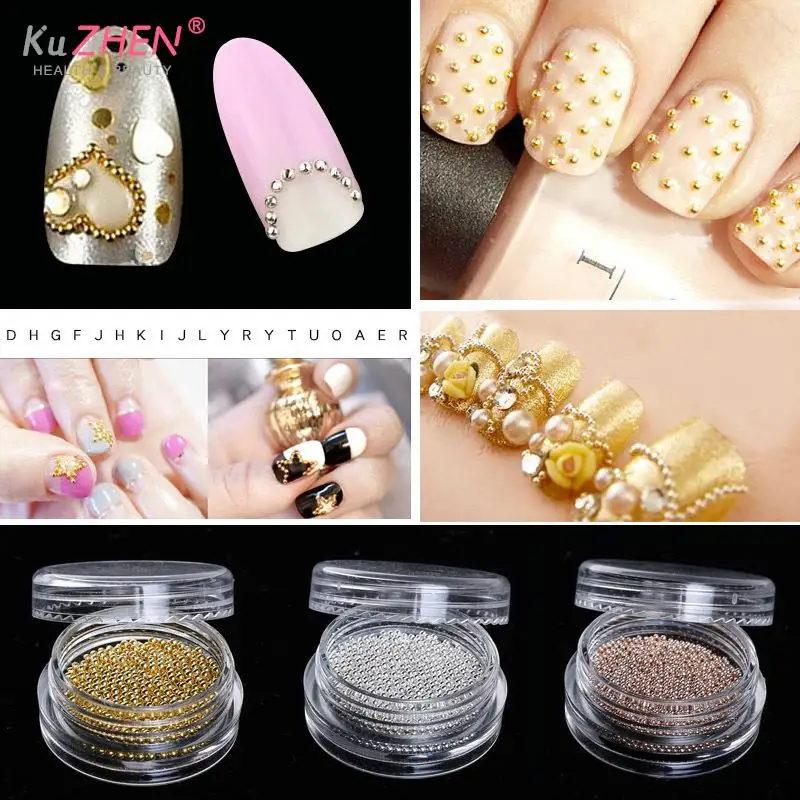 Golden Caviar nail steel ball And Silver Steel Beads Do Not Fade 1.2mm Metal Microbeads 1000 Round Box Nail Jewelry