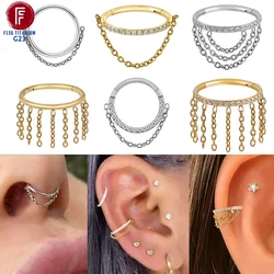 F136 Titanium Septum Piercings CZ Nose ring Cartilage Waist chain Women and Men 16G Zircon Hinged segment Tragus Earring Jewelry