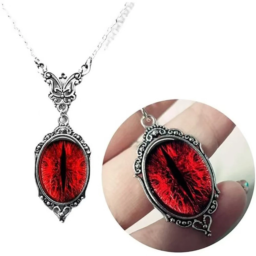 

Gothic Vampire Necklace Vintage Stardust Crystal Cameo Pendant Necklace Punk Style Vampire Pendant Oval Satanic Demon Necklace
