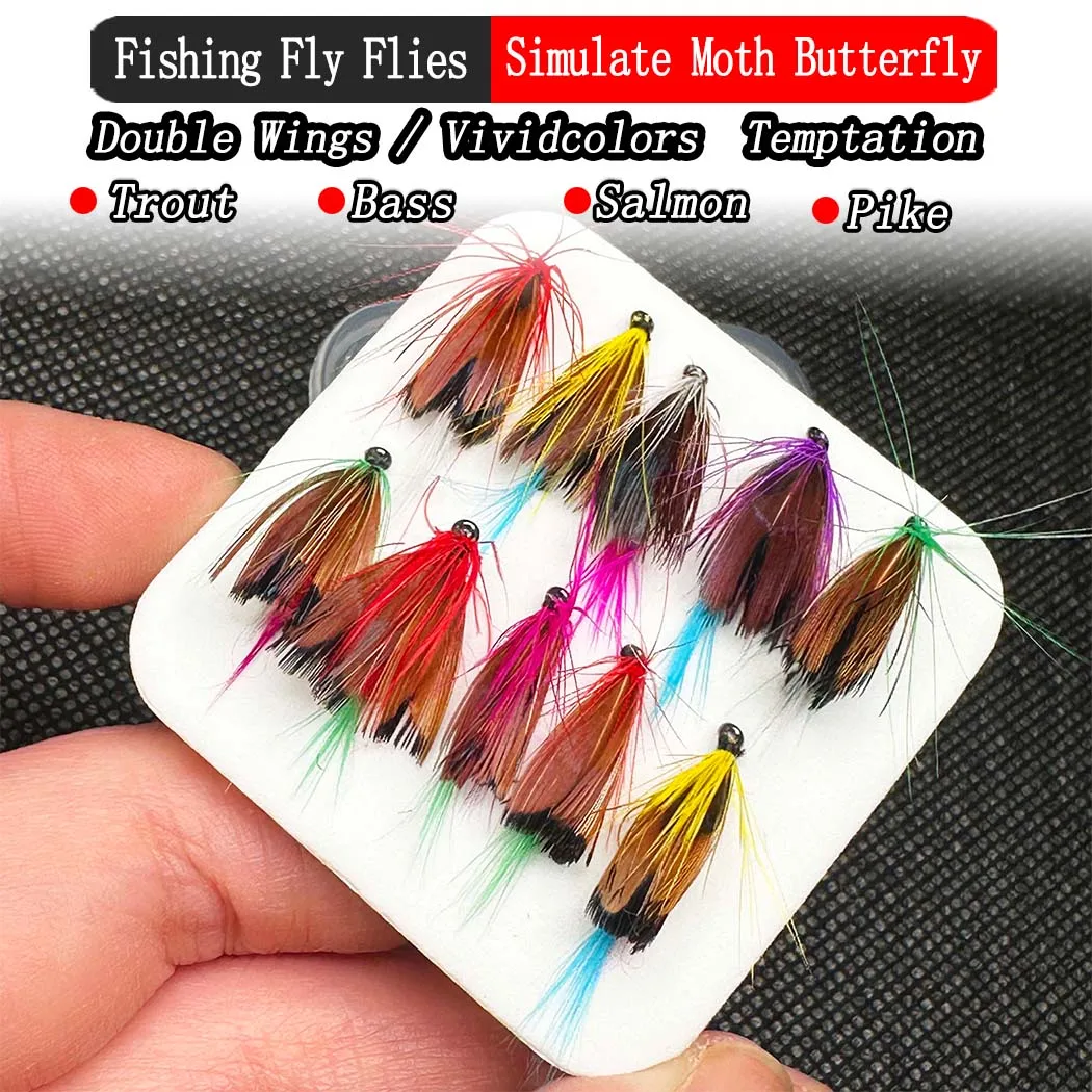 5/10 Stück Bionics Fliegenfischen Köder Motte Schmetterling Fliegen Insekten Mixedcolors Angelköder für Forelle Lachs Hecht Bass Nassfliegen