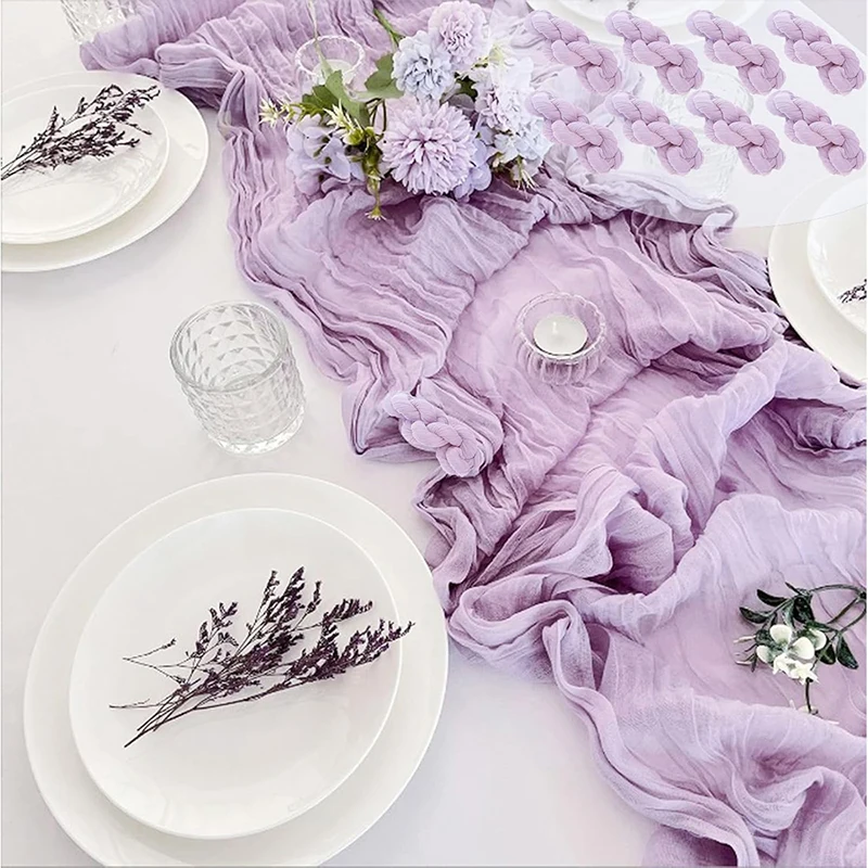 8Pcs Light Purple Cheesecloth Table Runner Rustic Gauze Cheese Cloth Boho Fall Thanksgiving for Wedding Bridal Shower Decoration