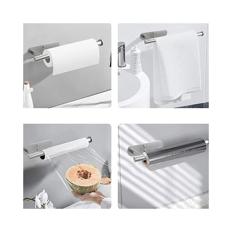 Adhesive Toilet Paper Holder Stainless Steel Wall Mount Kitchen Roll Towel Rack Napkin Dispenser Absorbent Stand Tissue Hanger