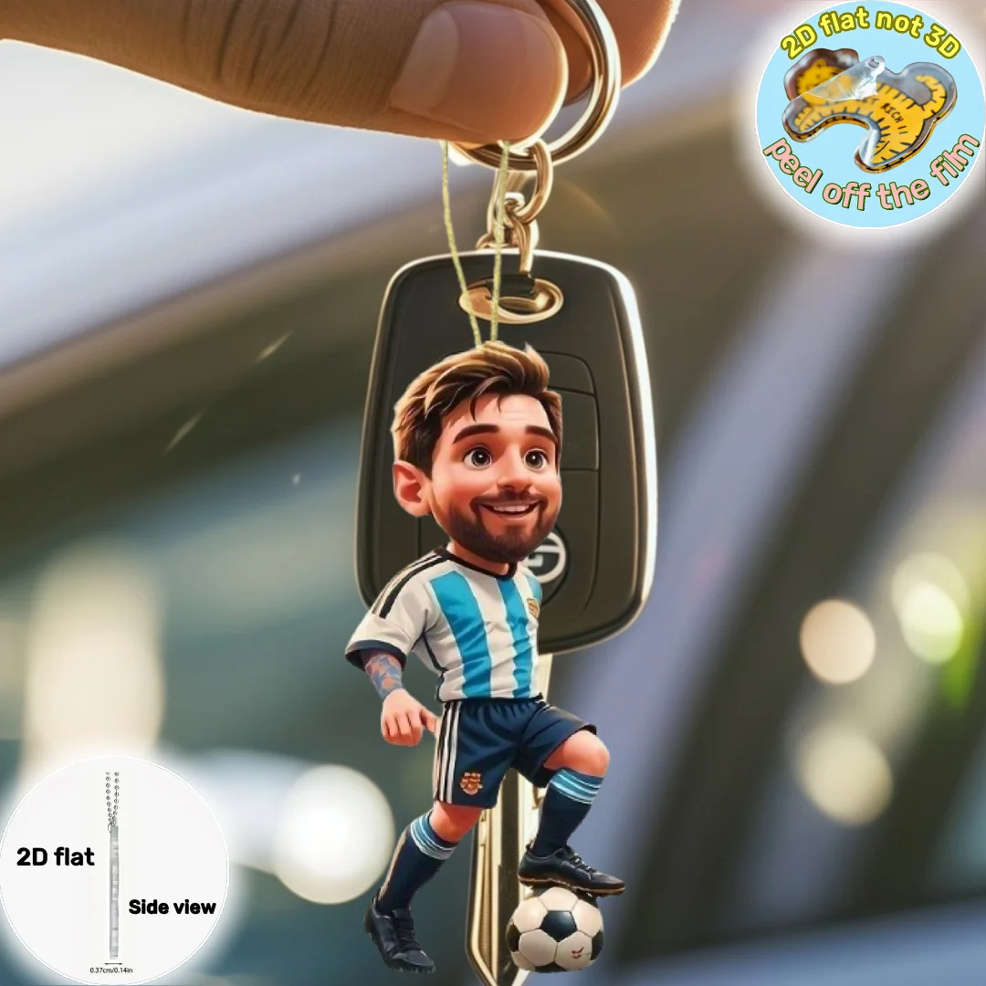 Messi Star Soccer Player Keychain,Football Sport 2D Flat Acrylic Ornament,Hanging Decoration for Car,Bags,Festive,Party,Gift,DIY