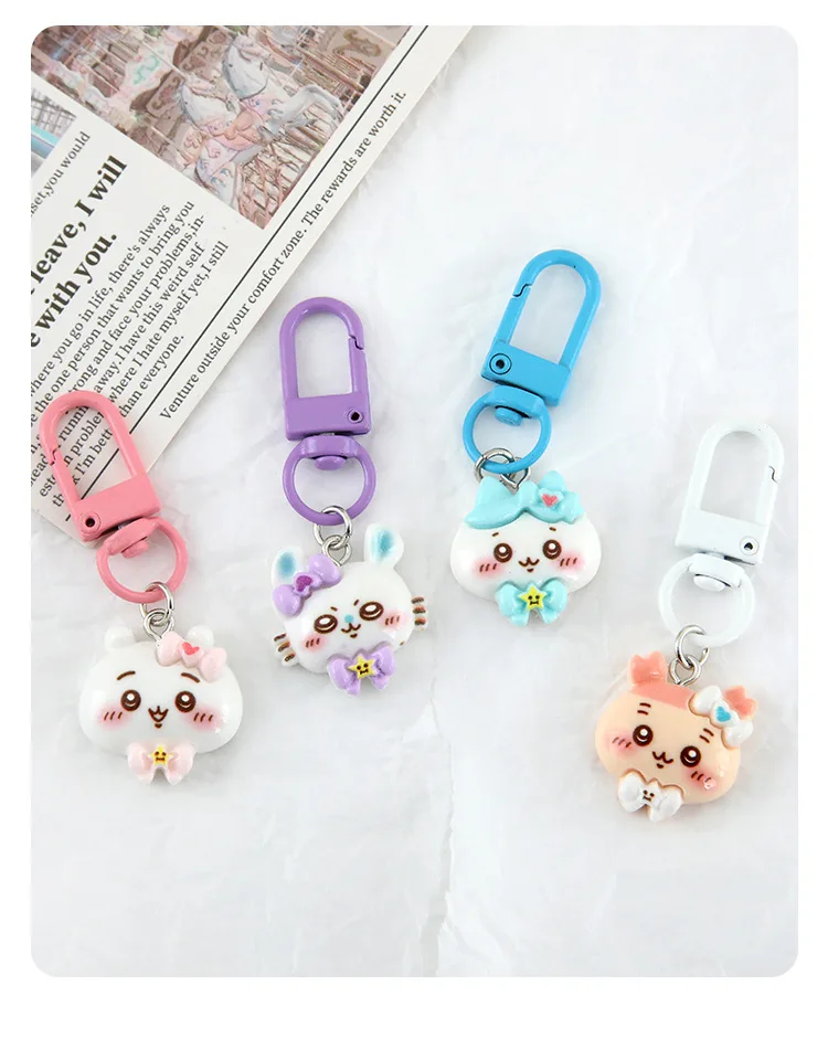 Cartoon jiyi Cute Bow Tie Hachiware Usagi Key Chain Pendant Couple Best Friend Bag Pendant High-looking Girl Heart Key Ring view 6