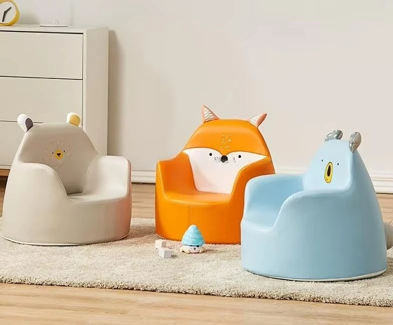 Kids Sofa Chair Small 1-3 Years Old Children's Wooden Armchair With Cartoon Animal Frame & PVC Leather For Living Room & Dining