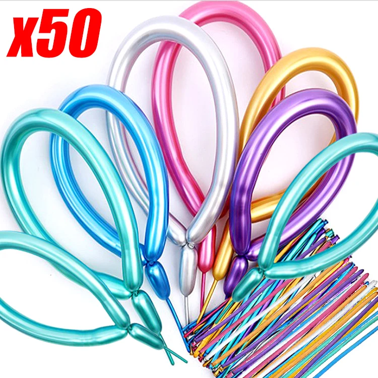 50-10Pcs Latex Balloon Thick Strip Long Glossy Metal Twist Inflatable Air Ball Globos Home Birthday Party Decoration Metal Color