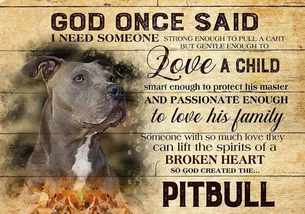 Funny Metal Tin Sign Pit Bull God Created The Pitbull Dog Home Pitbull Gift Retro Tin Sign Vase Flowers Poster Plaque Entryway D